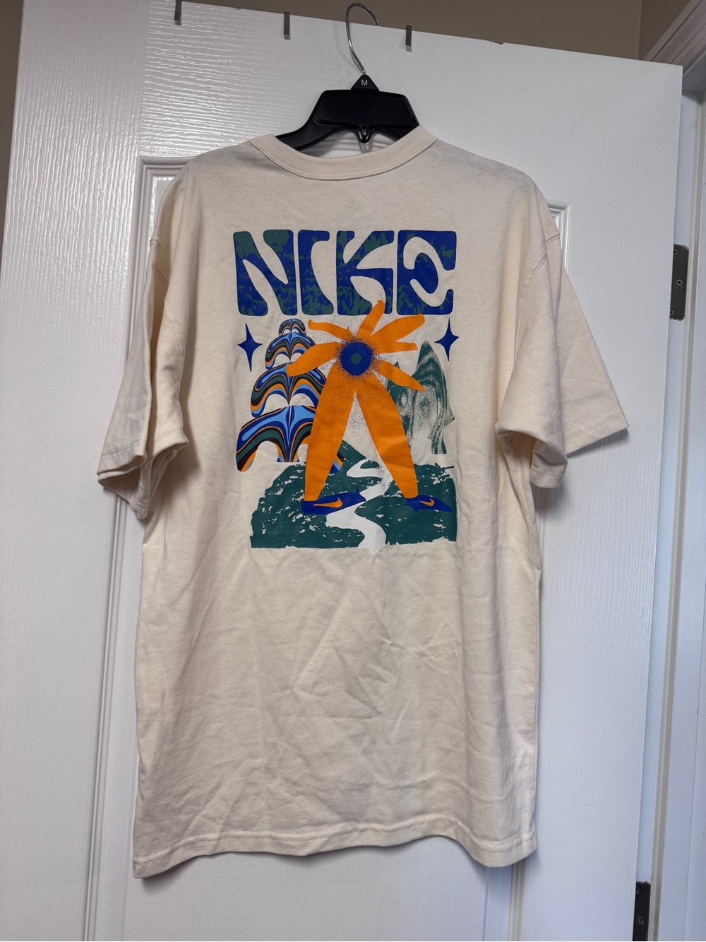 Nike Cream Short Sleeve Tee with Colorful Chest Logo - Picture 3 of 3